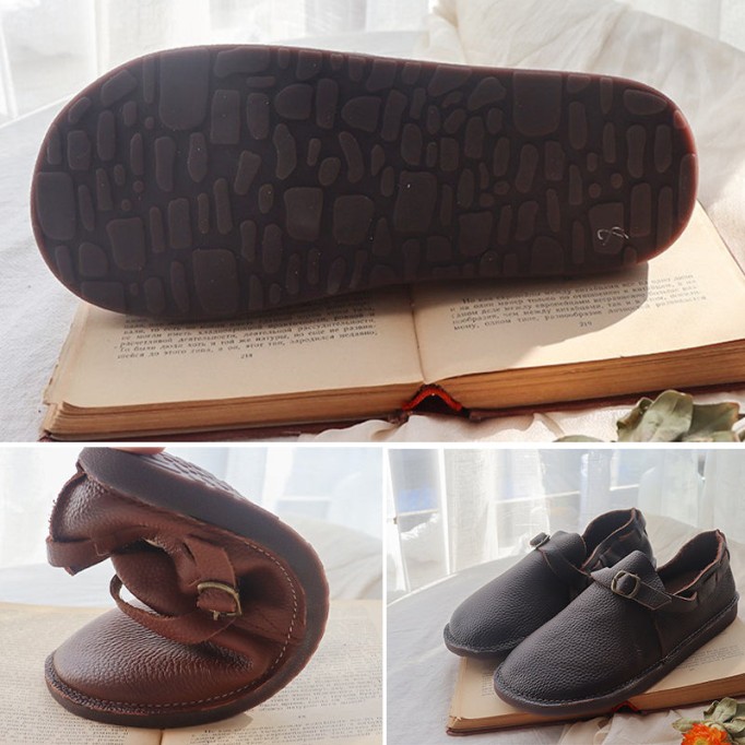 Middle English-Womens Handmade Full Grain Leather Soft Loafer Flats Wide Fit - Brown/Coffee