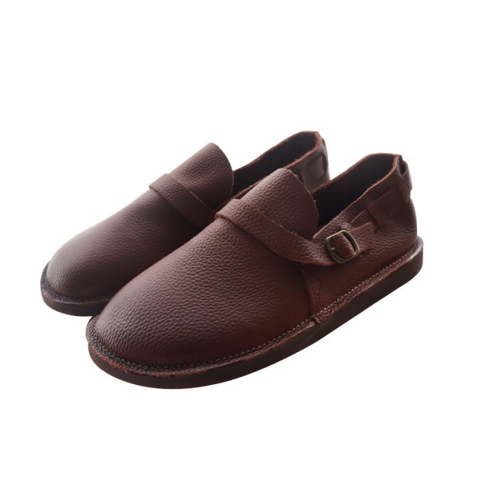 Middle English-Womens Handmade Full Grain Leather Soft Loafer Flats Wide Fit - Brown/Coffee