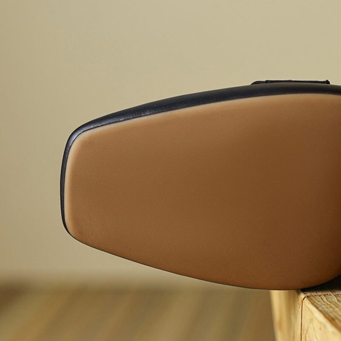 Womens Handmade Retro Square-Toe Blok-Heel Loafers Chain-Link Detail in Black/Brown