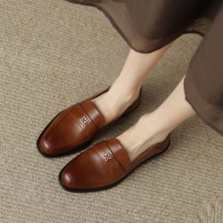 Handmade Leather Penny Loafers for Women with Metal in Coffee/Black US5 to US10.5