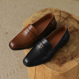 Handmade Leather Penny Loafers for Women with Metal in Coffee/Black US5 to US10.5