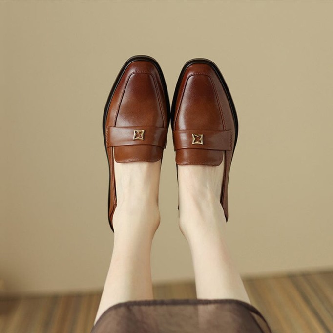 Handmade Leather Penny Loafers for Women with Metal in Coffee/Black US5 to US10.5