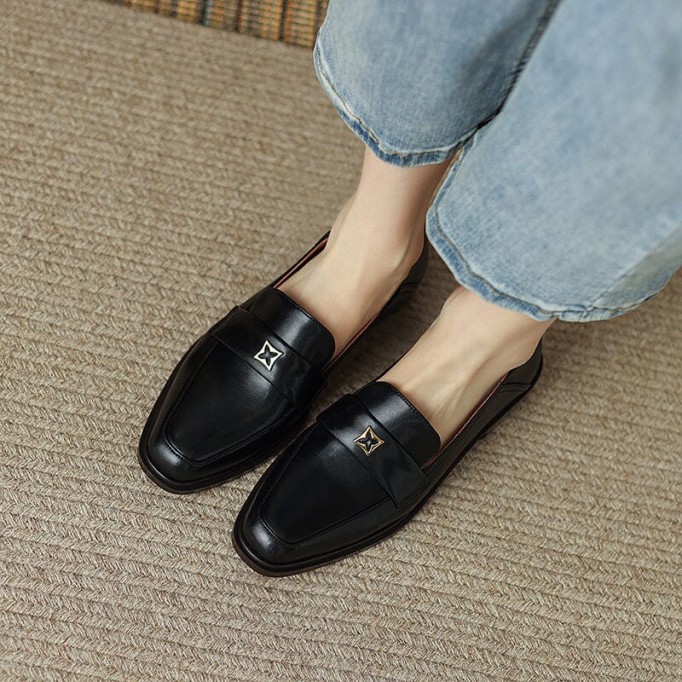 Handmade Leather Penny Loafers for Women with Metal in Coffee/Black US5 to US10.5