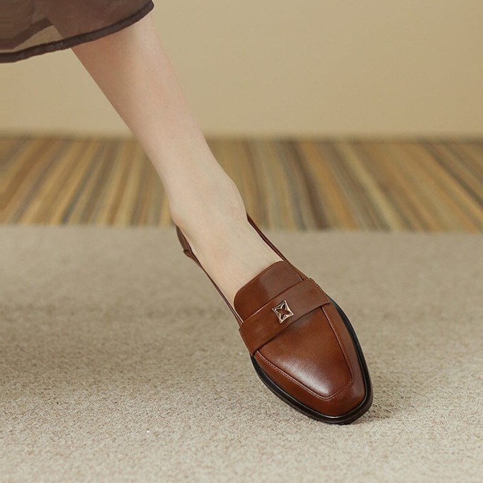 Handmade Leather Penny Loafers for Women with Metal in Coffee/Black US5 to US10.5