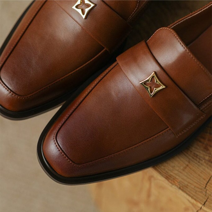 Handmade Leather Penny Loafers for Women with Metal in Coffee/Black US5 to US10.5