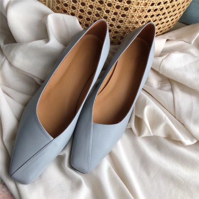 Handmade Genuine Leather Pumps In White/Black/Blue Fashion Style Kitten Heels