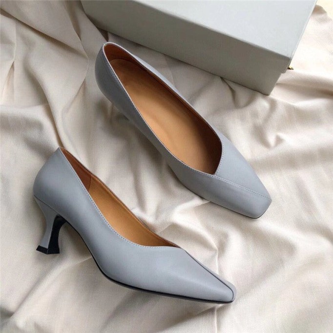 Handmade Genuine Leather Pumps In White/Black/Blue Fashion Style Kitten Heels