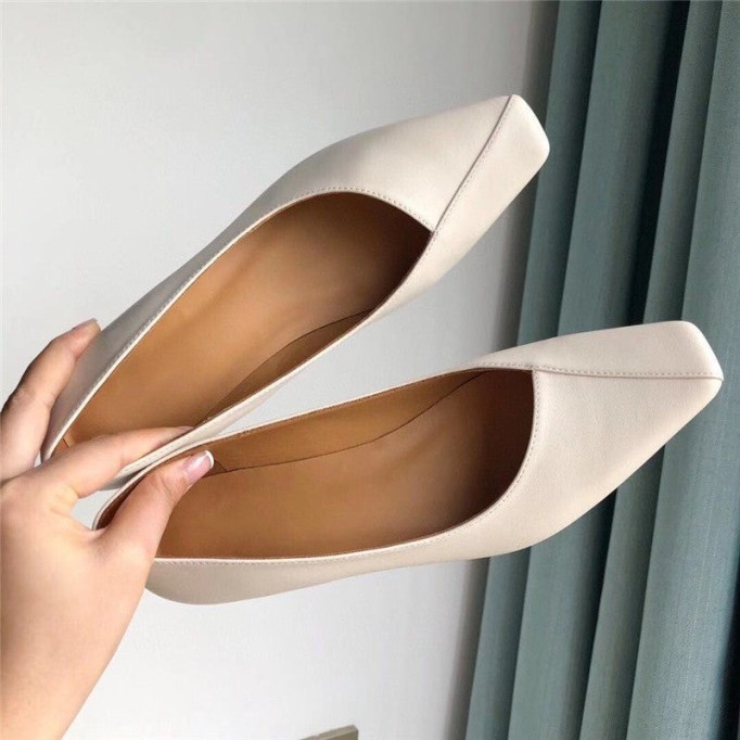 Handmade Genuine Leather Pumps In White/Black/Blue Fashion Style Kitten Heels