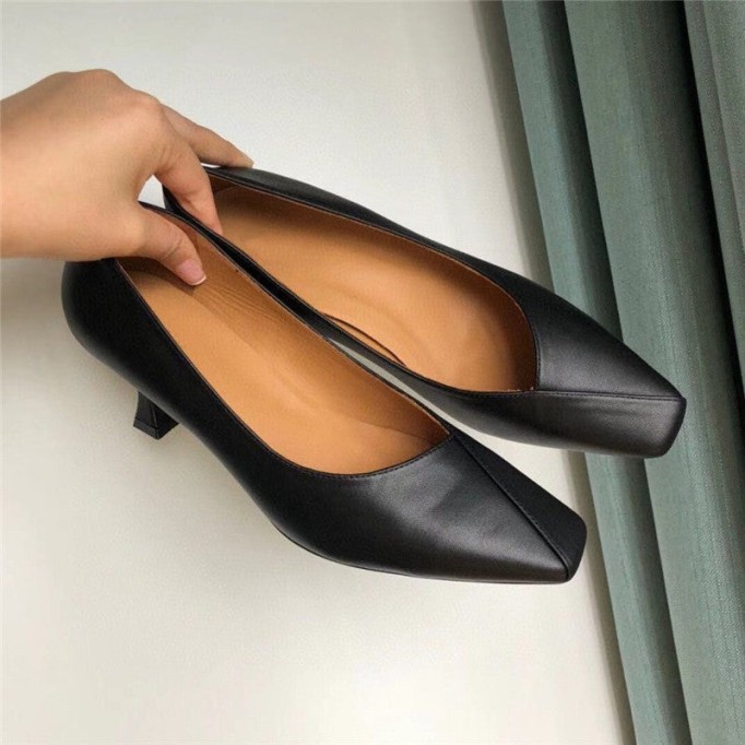 Handmade Genuine Leather Pumps In White/Black/Blue Fashion Style Kitten Heels