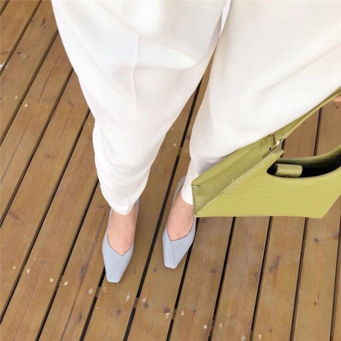 Handmade Genuine Leather Pumps In White/Black/Blue Fashion Style Kitten Heels