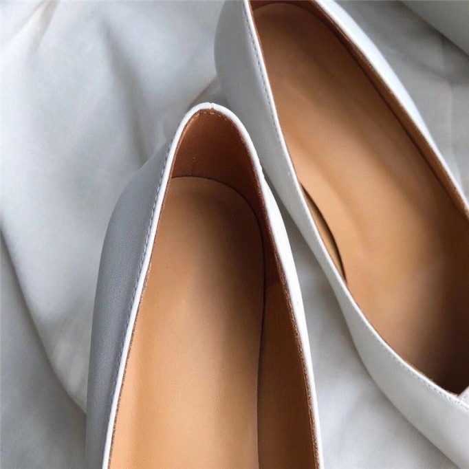 Handmade Genuine Leather Pumps In White/Black/Blue Fashion Style Kitten Heels