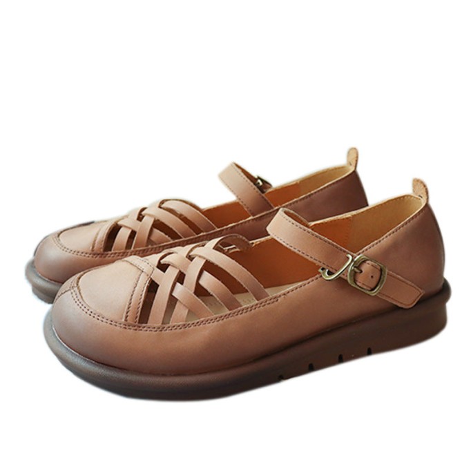 Retro Woven Leather Platform Mary Jane Shoes In Yellow/Coffee/Khaki