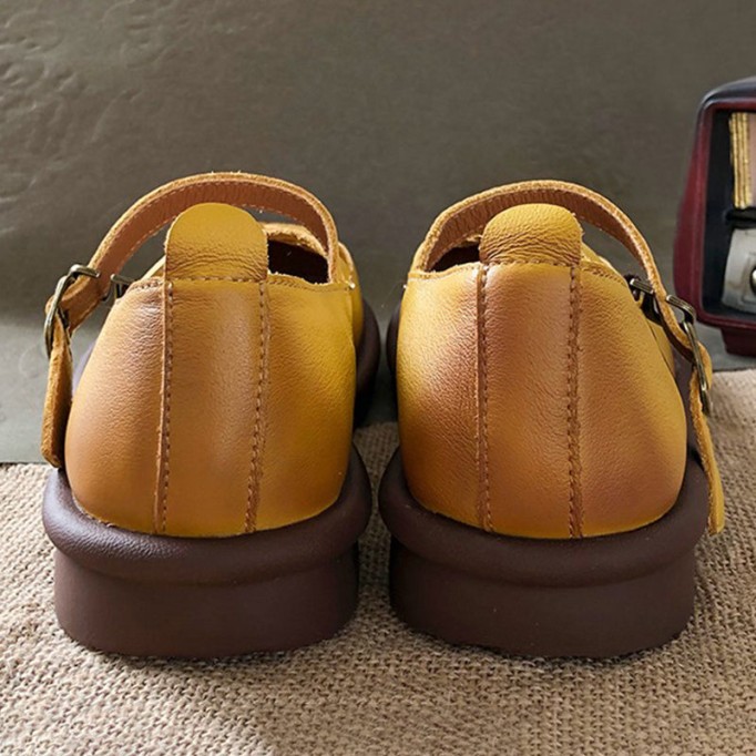 Retro Woven Leather Platform Mary Jane Shoes In Yellow/Coffee/Khaki