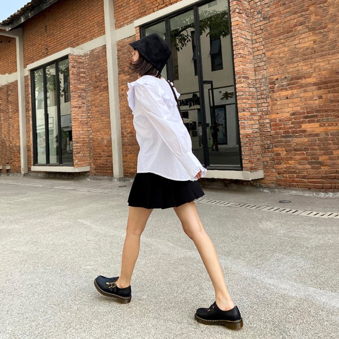 Handmade Retro Waxing leather Flat Mary Jane Shoes For Women Round Toe Black/Brown/Black1/White