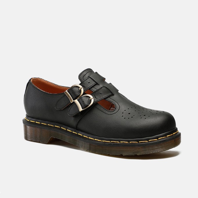 Handmade Retro Waxing leather Flat Mary Jane Shoes For Women Round Toe Black/Brown/Black1/White