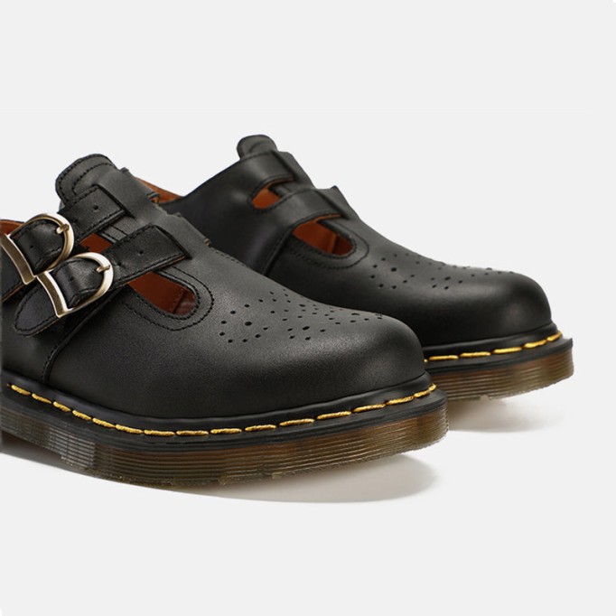 Handmade Retro Waxing leather Flat Mary Jane Shoes For Women Round Toe Black/Brown/Black1/White