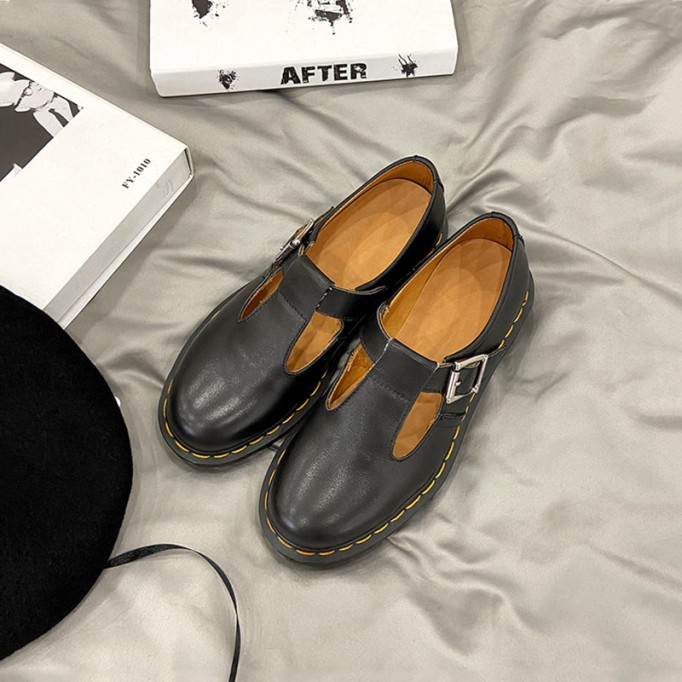 Handmade Retro Waxing leather Flat Mary Jane Shoes For Women Round Toe Black/Brown/Black1/White