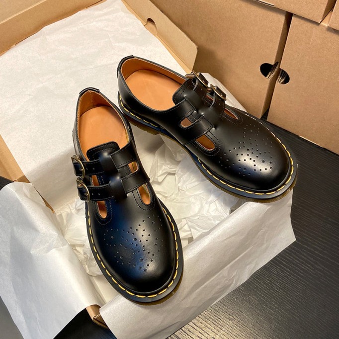 Handmade Retro Waxing leather Flat Mary Jane Shoes For Women Round Toe Black/Brown/Black1/White