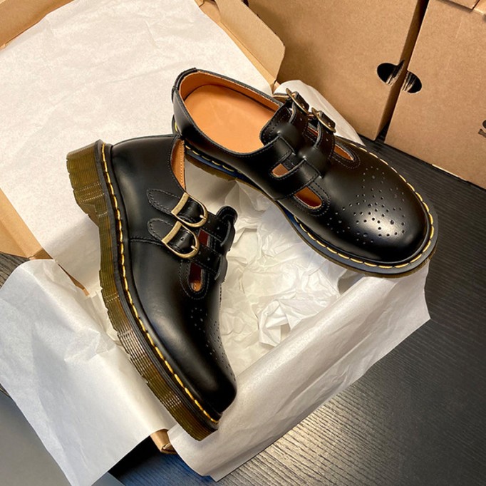 Handmade Retro Waxing leather Flat Mary Jane Shoes For Women Round Toe Black/Brown/Black1/White