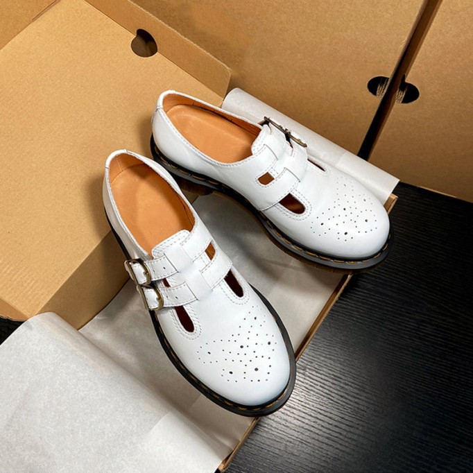 Handmade Retro Waxing leather Flat Mary Jane Shoes For Women Round Toe Black/Brown/Black1/White