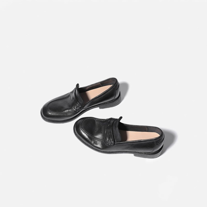 Goodyear Horse Leather Shoes For Women Classic Penny Loafers Leather Sole in Brown/Coffee