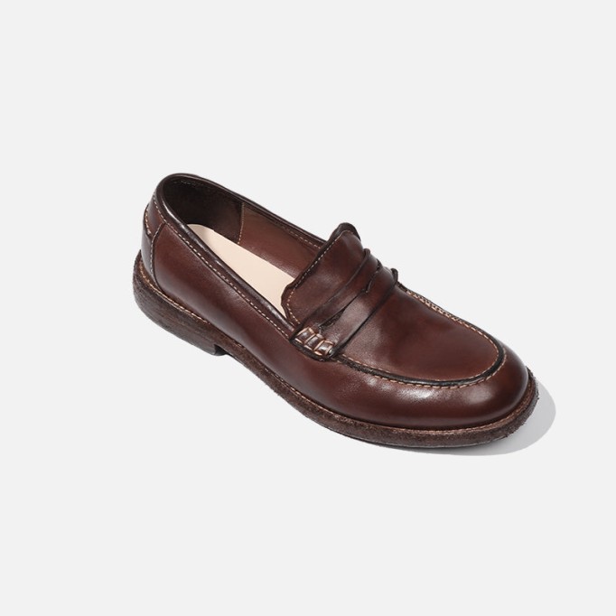 Goodyear Horse Leather Shoes For Women Classic Penny Loafers Leather Sole in Brown/Coffee