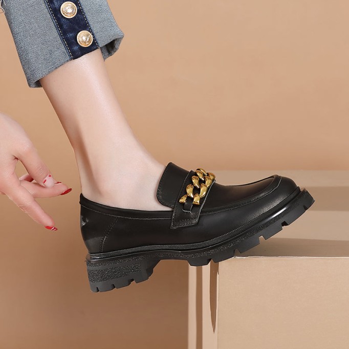 Horsebit-Detailed Handmade Leather Platform Loafers For Women In Black/Coffee