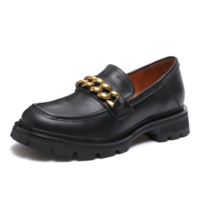 Horsebit-Detailed Handmade Leather Platform Loafers For Women In Black/Coffee
