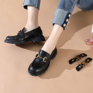 Horsebit-Detailed Handmade Leather Platform Loafers For Women In Black/Camel