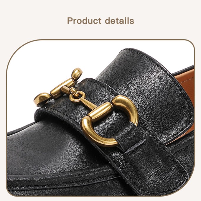 Horsebit-Detailed Handmade Leather Platform Loafers For Women In Black/Camel