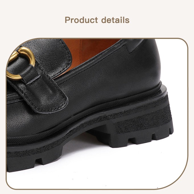 Horsebit-Detailed Handmade Leather Platform Loafers For Women In Black/Camel