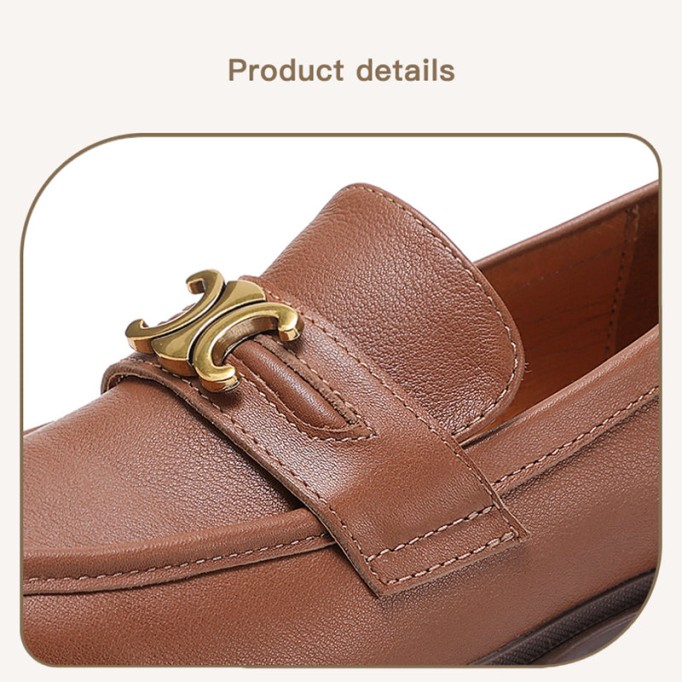 Leather Metal Buckle Platform Loafers For Women In Black/Coffee/Camel/Dark Coffee