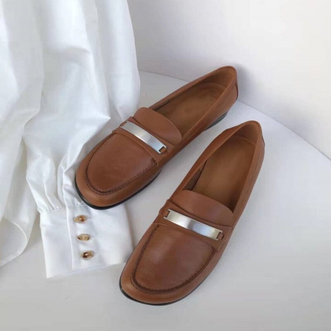 Retro Soft Leather Penny Loafers for Women Square Toe in Blue/Black/Camel