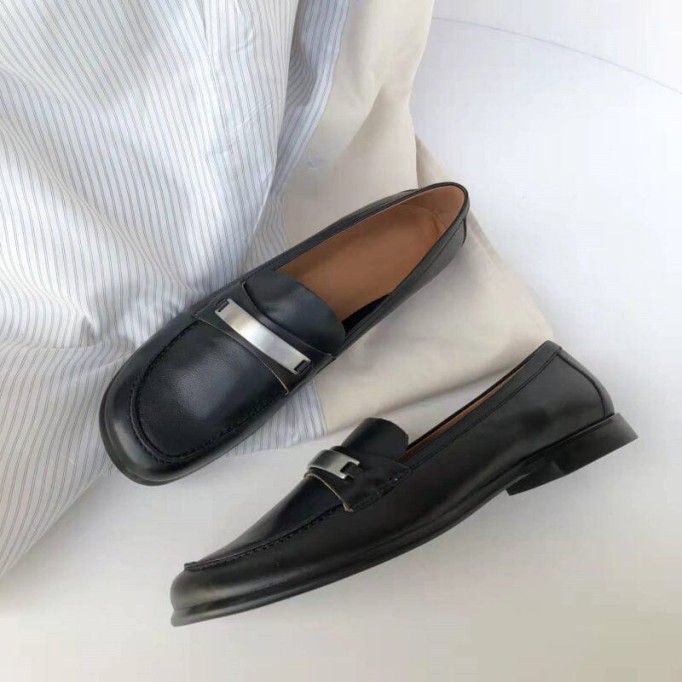 Retro Soft Leather Penny Loafers for Women Square Toe in Blue/Black/Camel