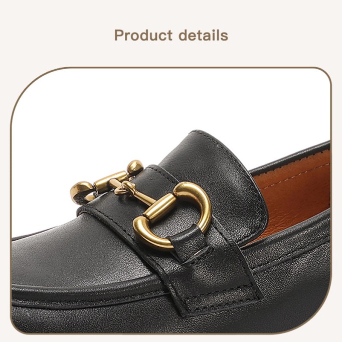 Horsebit-Detailed Handmade Leather Platform Loafers For Women In Black/Camel