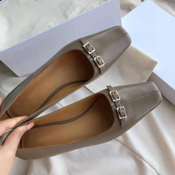 Leather Square Toe Block Heeled Slip-On Pumps Office Shoes in White/Black/Grey