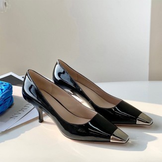 Handmade Sheepskin Square Toe Pumps 6cm Heel In White/Khaki/Black Fashion Style