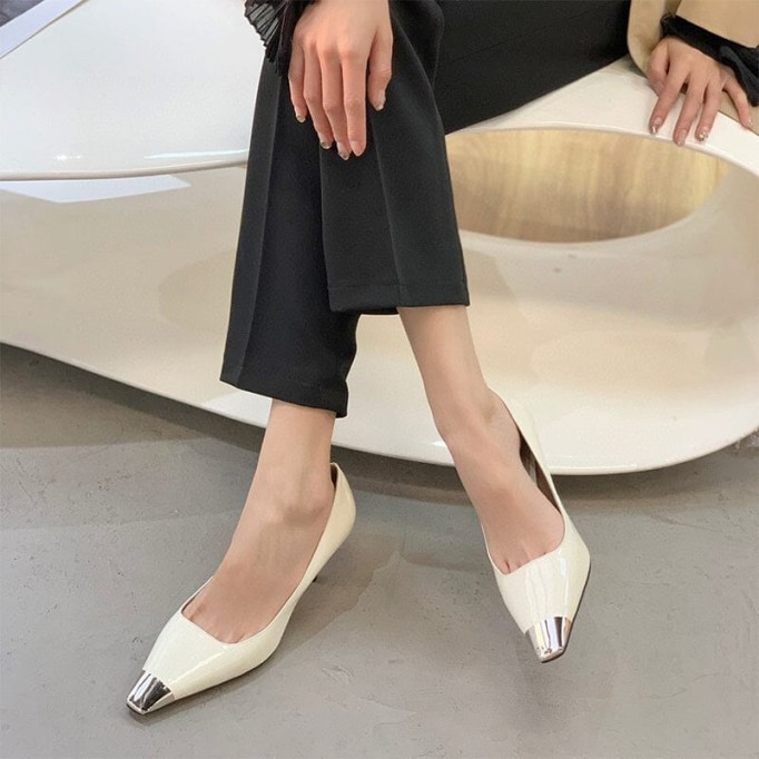 Handmade Sheepskin Square Toe Pumps 6cm Heel In White/Khaki/Black Fashion Style