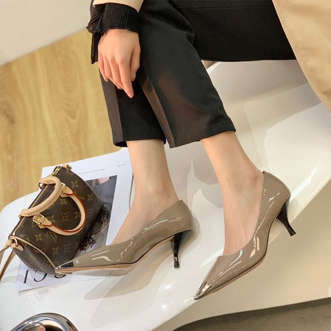 Handmade Sheepskin Square Toe Pumps 6cm Heel In White/Khaki/Black Fashion Style