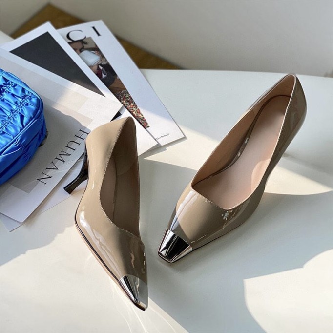 Handmade Sheepskin Square Toe Pumps 6cm Heel In White/Khaki/Black Fashion Style