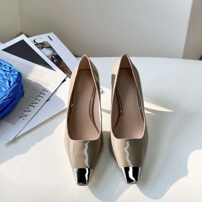 Handmade Sheepskin Square Toe Pumps 6cm Heel In White/Khaki/Black Fashion Style