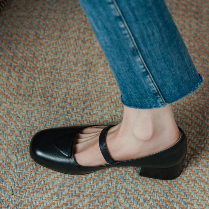 Handmade Leather Pumps Mary Jane Heels Sandals Womens Round Toe in Black/Coffee