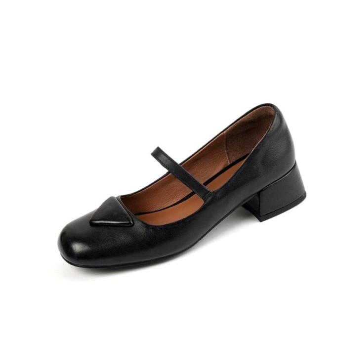 Handmade Leather Pumps Mary Jane Heels Sandals Womens Round Toe in Black/Coffee