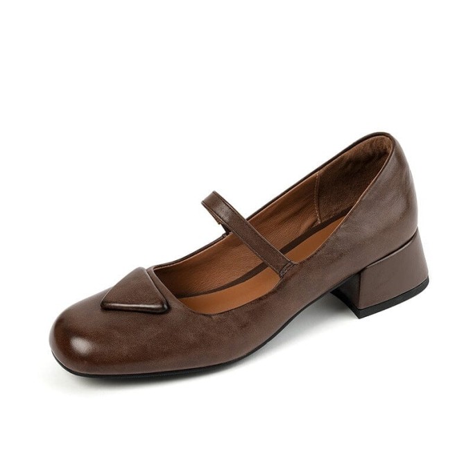 Handmade Leather Pumps Mary Jane Heels Sandals Womens Round Toe in Black/Coffee