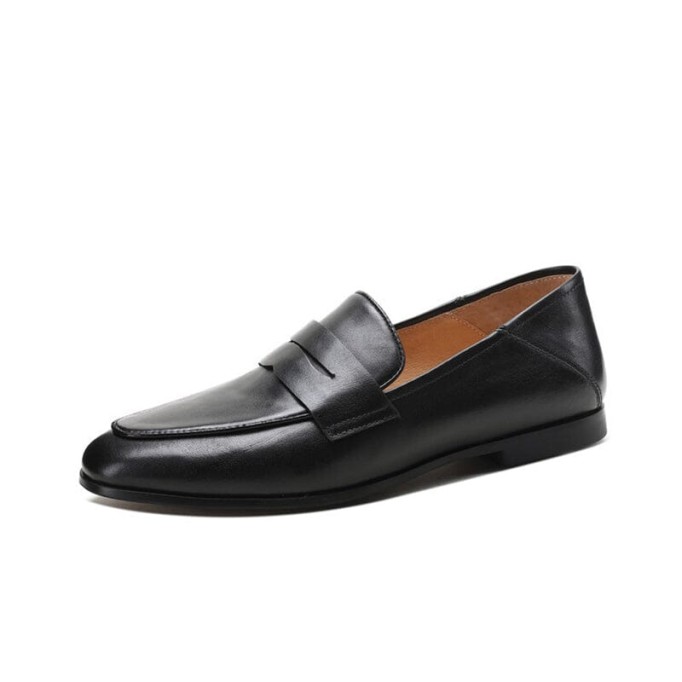 Round Toe Soft Leather Penny Loafers for Women in Coffee/Black