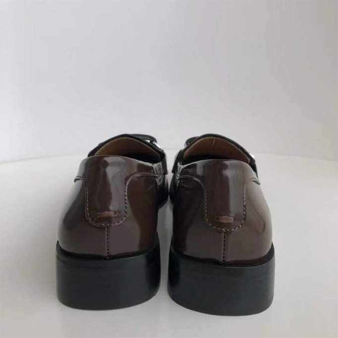 Retro Soft Leather Penny Loafers for Women Square Toe in Brown/Black