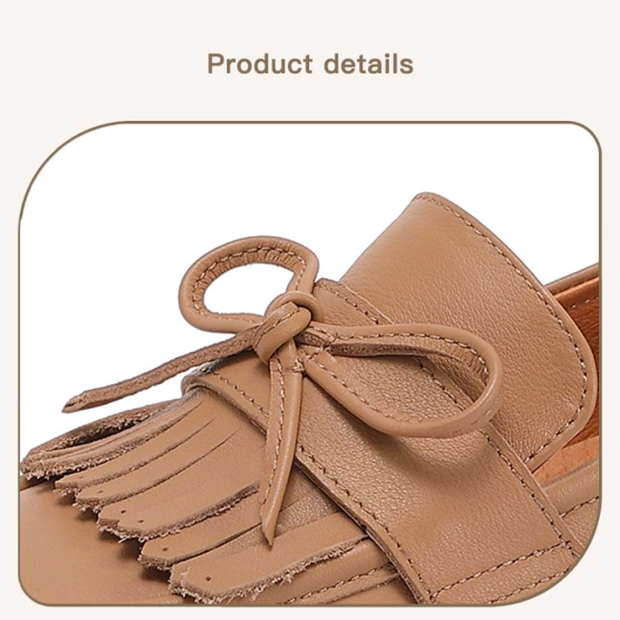 Classic Leather Tassel Loafers For Women Soft Slip-On Chunky Loafers In Black/Camel