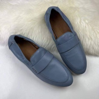 Soft Leather Penny Loafers for Women in Dusty Blue/Black/White