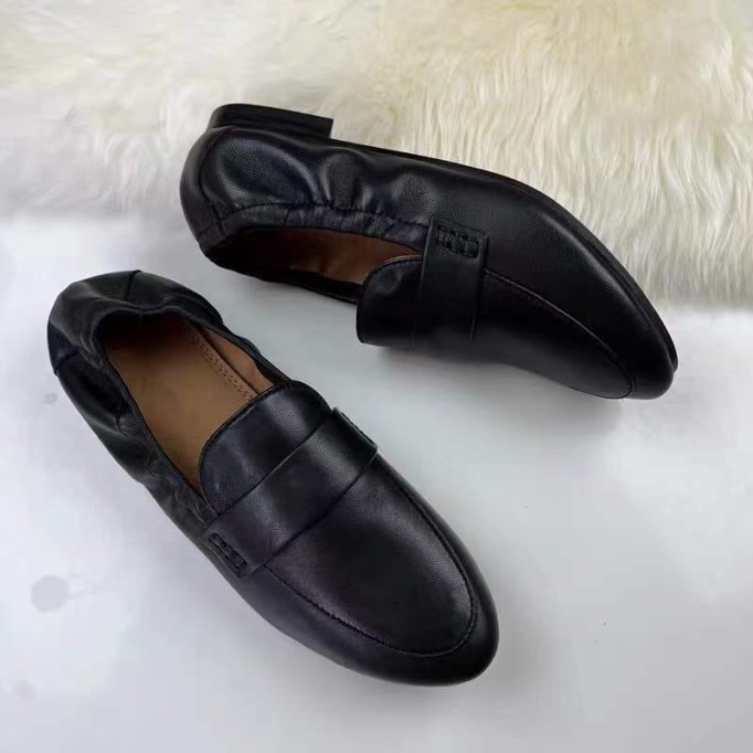 Soft Leather Penny Loafers for Women in Dusty Blue/Black/White