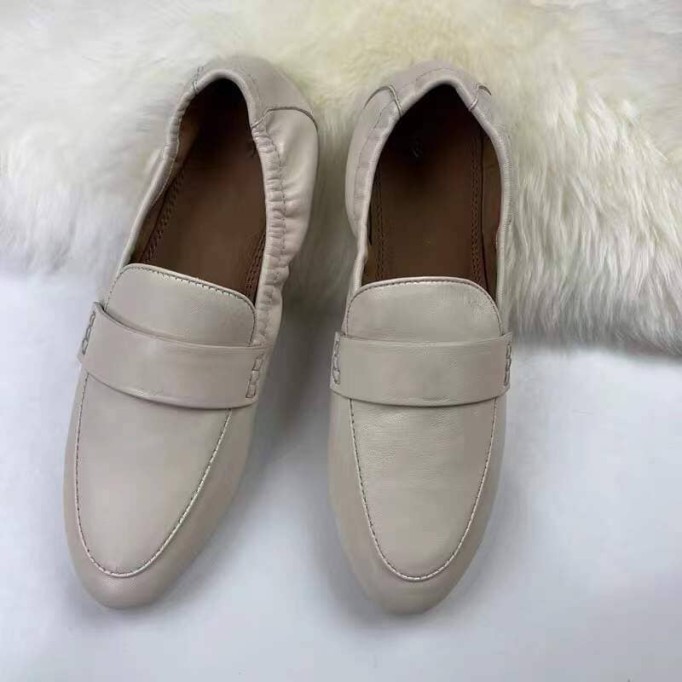 Soft Leather Penny Loafers for Women in Dusty Blue/Black/White